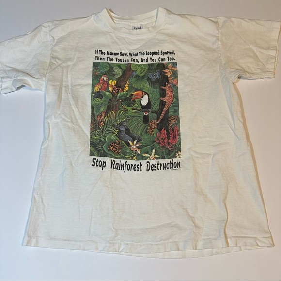 Vtg 1993 Stop Rainforest Destruction T Shirt Single Stitch Human I Tees - Picture 1 of 7